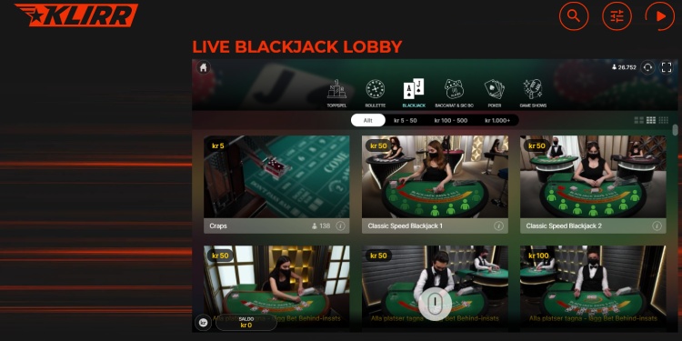 klirr live blackjack